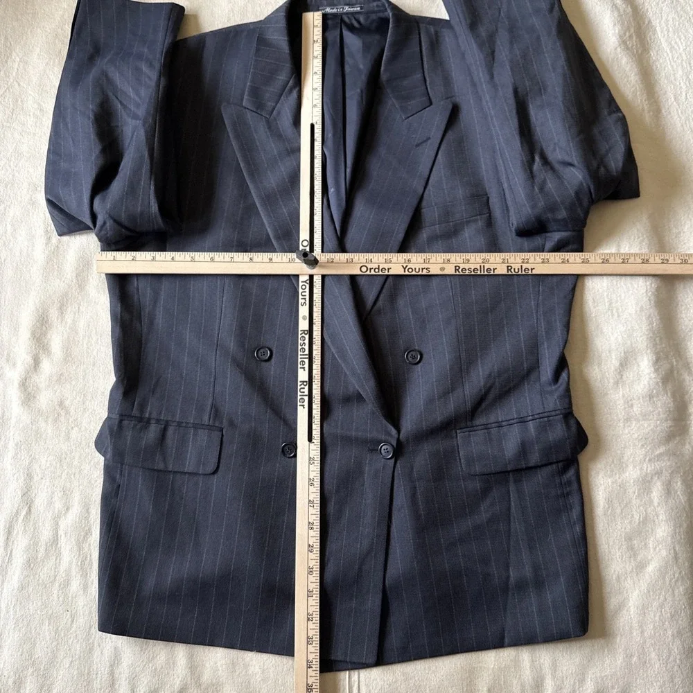 Pierre Balmain Double Breasted Blazer Jacket 48 Peak Lapel Gray Striped